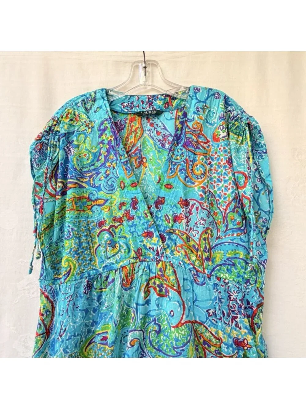 Ralph Lauren Dress Women's Large Beach Swim Cover Colorful Blue Summer Coastal
